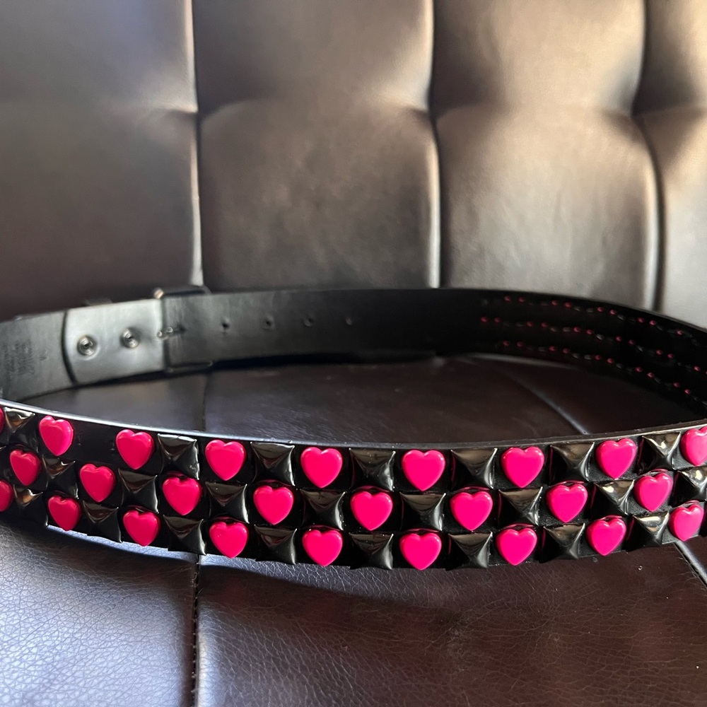 Black and Pink Heart Studded Belt